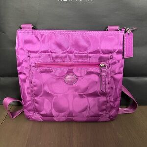 Coach Signature Nylon Crossbody Handbag Purple Like New